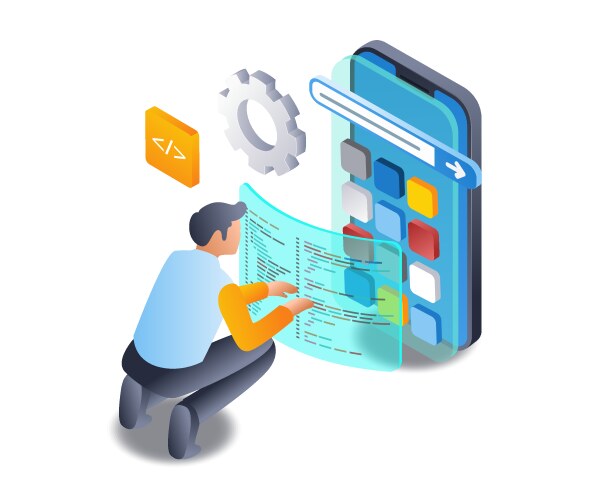 Man makes application with technology program vector image
