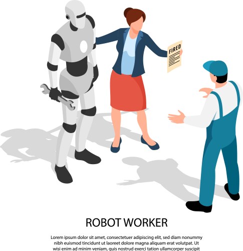 robot worker isometric composition vector image