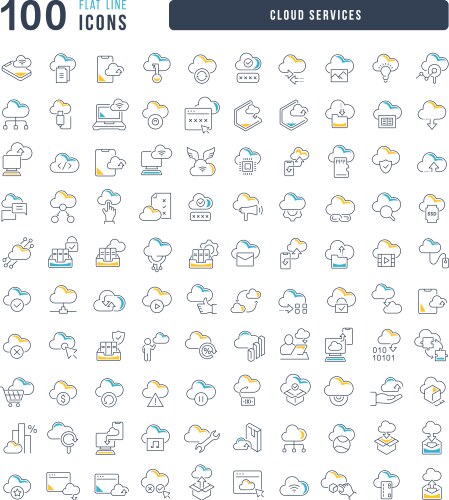 set of linear icons cloud services vector