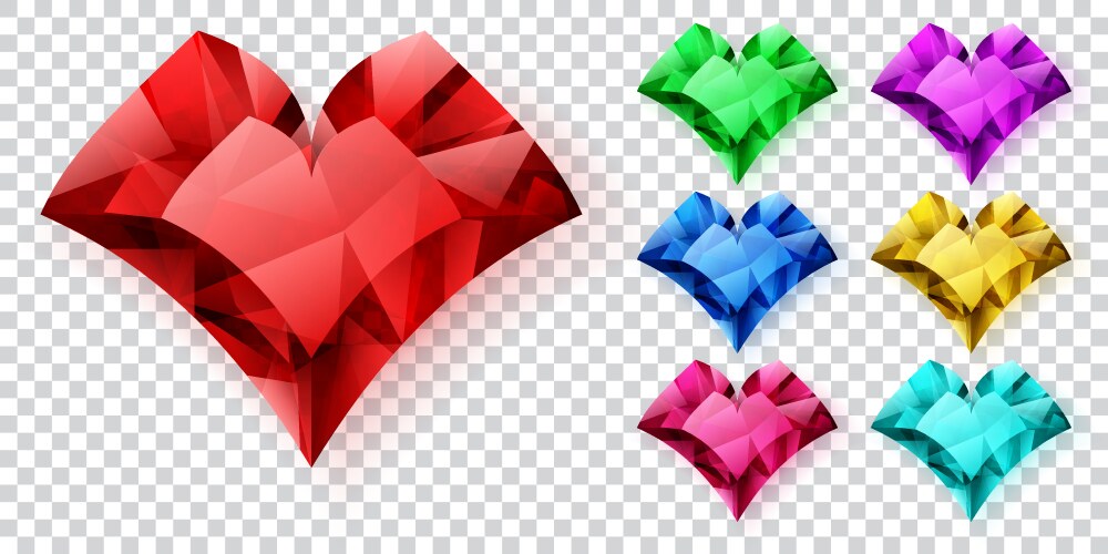 Set crystal hearts vector image