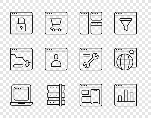 Set line laptop with browser window graph chart vector image