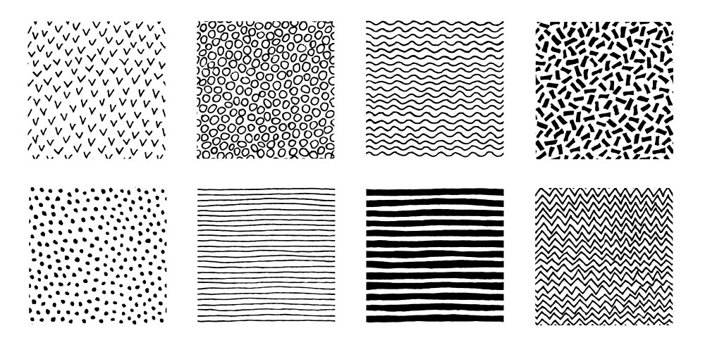 Set of six hand drawn ink seamless patterns Vector Image