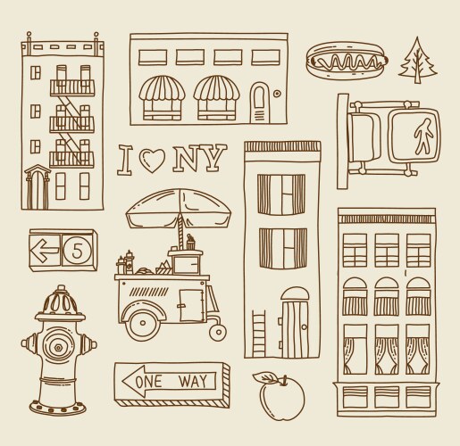 New york hand drawn set Royalty Free Vector Image