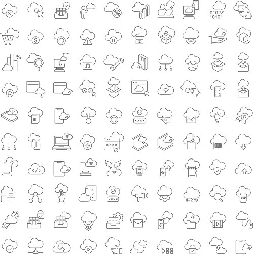 Set of linear icons cloud services vector image