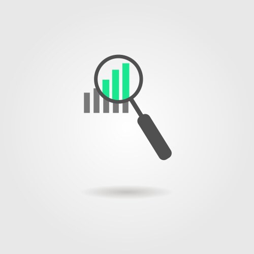 Magnifier and graph icon with shadow vector image