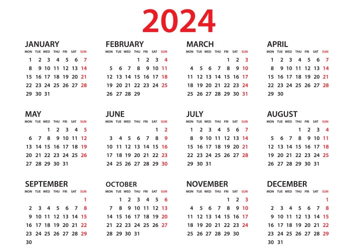 calendar 2024 template- planner year vector image