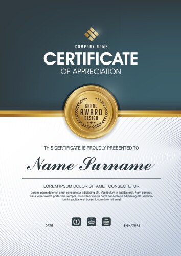 Certificate template in elegant dark blue colors Vector Image
