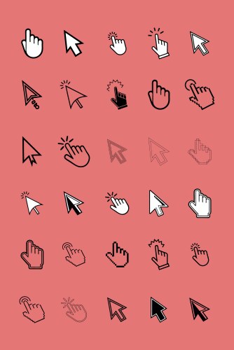 Collection of various cursor and mouse click icons vector image