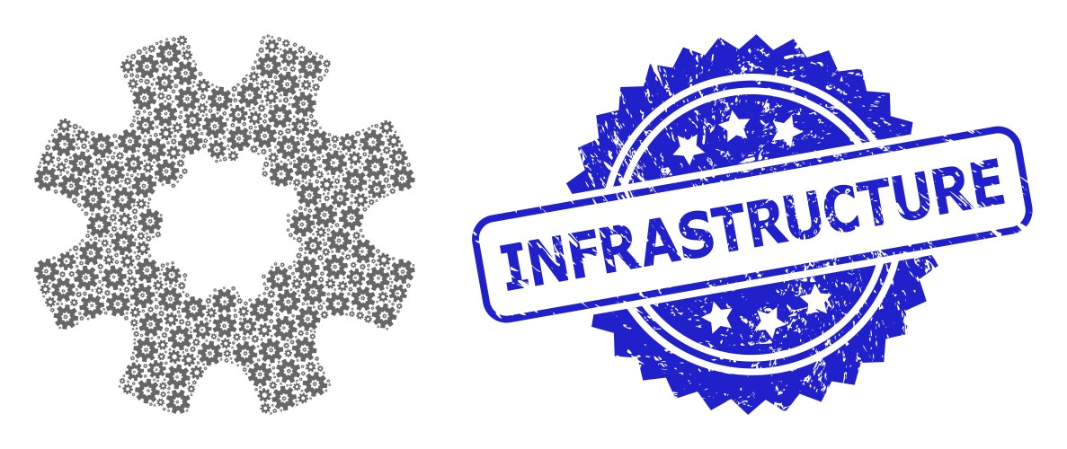 Scratched infrastructure seal and recursion cog vector image