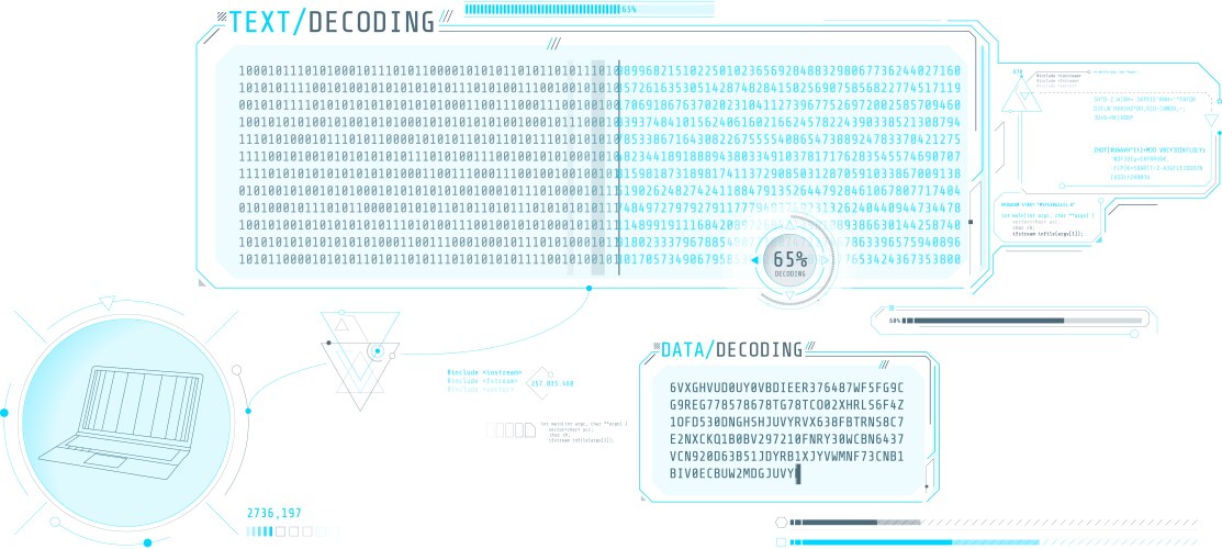 data decryption screen with text decoding window vector