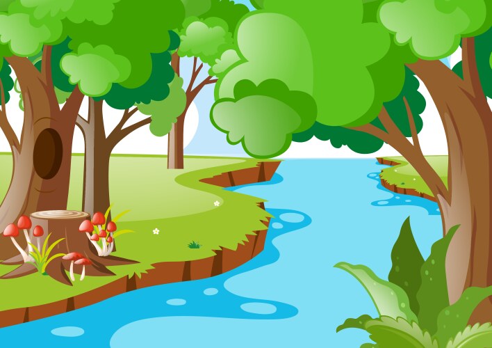 Nature scene with river in the forest Vector Image