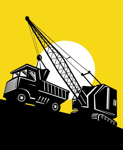 Boom crane loading mining dump truck Vector Image