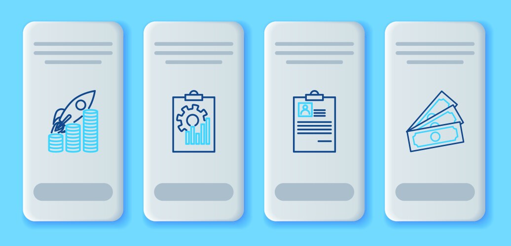 Set line clipboard with graph chart resume rocket vector image