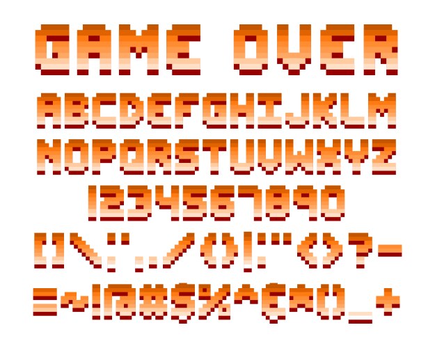 Pixel retro font computer game design vector image