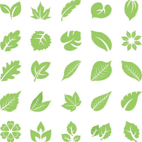 Green leaves icons leaf symbols Royalty Free Vector Image