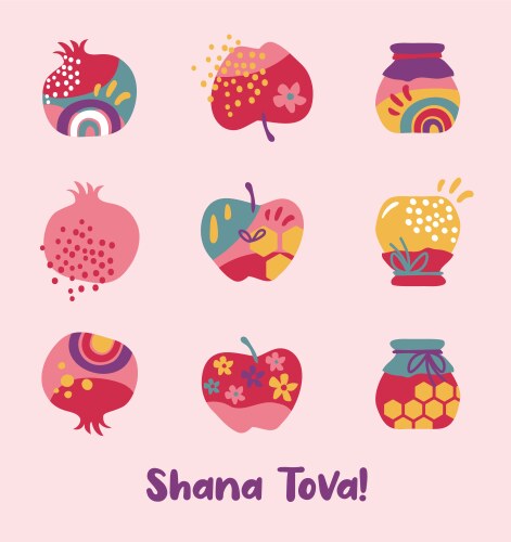 rosh hashana jewish holiday icons with abstract vector image