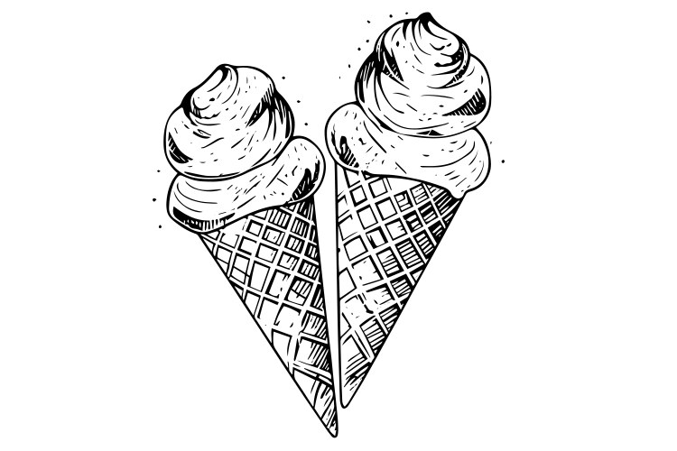 Ice cream cones ink hand drawn sketch engraved Vector Image