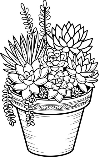 Succulent Plant Collection in Pot Vector Image