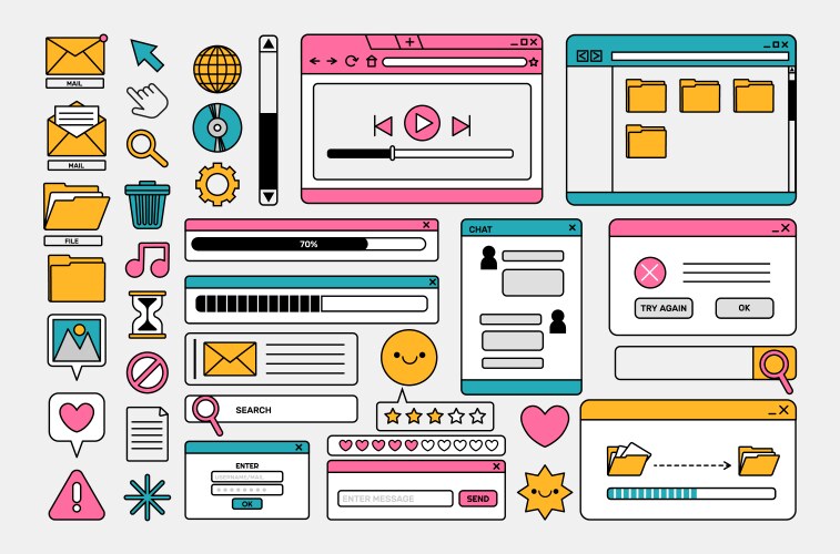 90s retro desktop interface user computer vector image