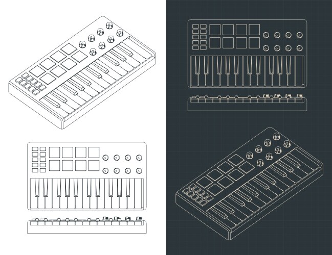 midi controller keyboard blueprints vector image