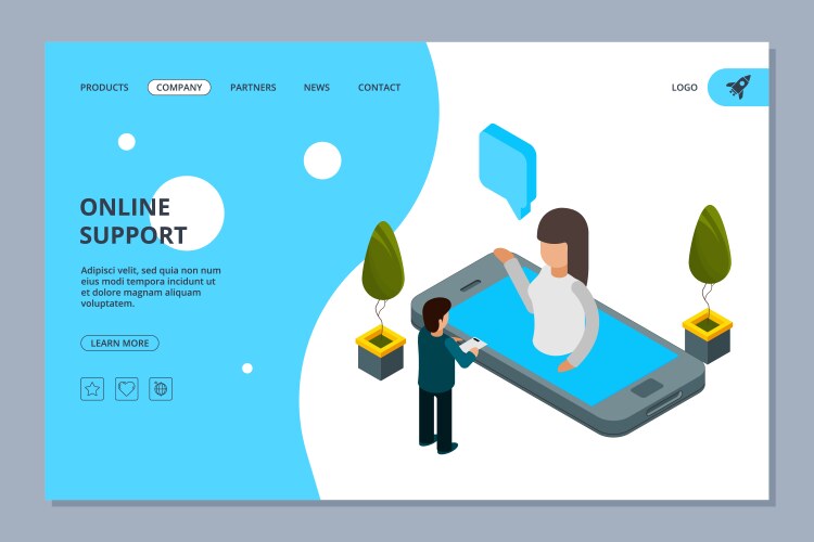 online support landing page isometric vector image