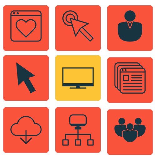 Set of 9 web icons includes mouse display vector image