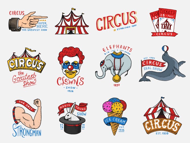 Circus Harlequin Badge with Animals Vector Image