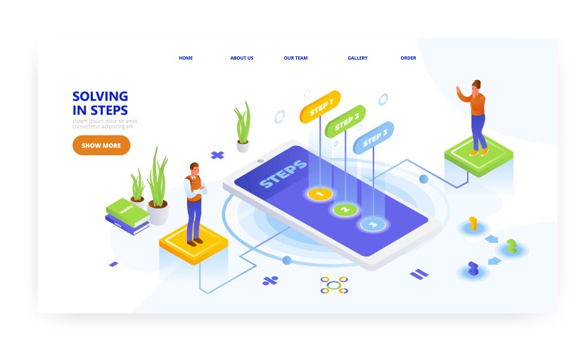 Solving in steps landing page design website vector image