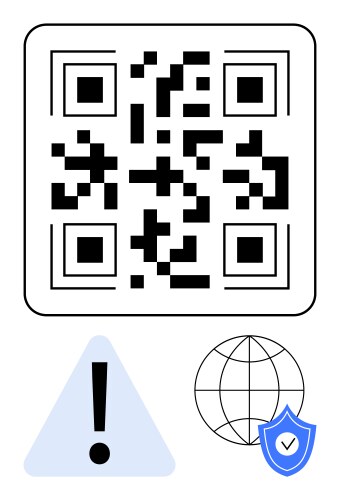 Qr code with exclamation mark globe and shield vector image