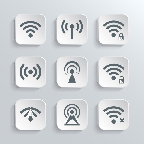 Wireless and wi-fi web icons set vector image