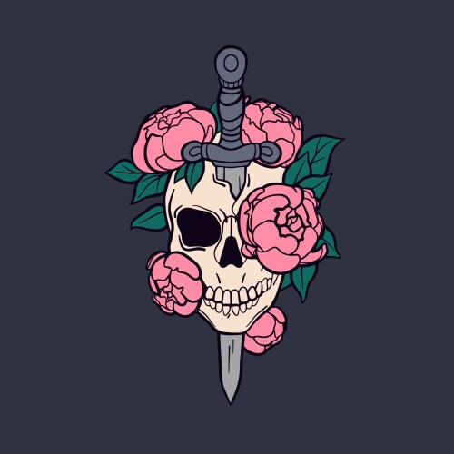 Skull pierced with dagger skeleton head bone Vector Image