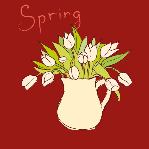 Hand drawn sketch vase with tulips Vector Image