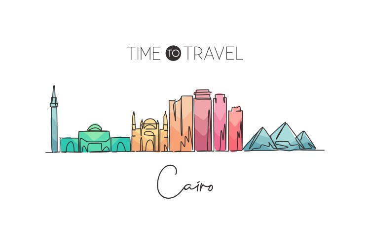 One single line drawing of cairo city skyline vector image
