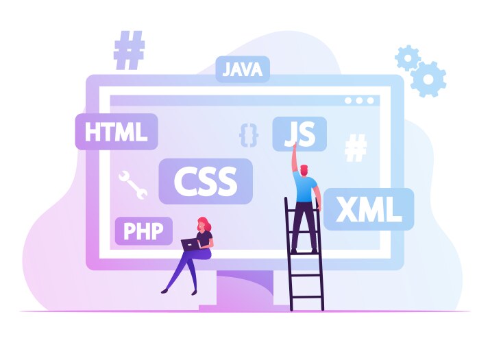 Software Developers Building Website vector image