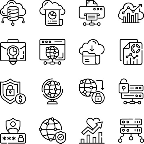 Set of data networking line icons vector image
