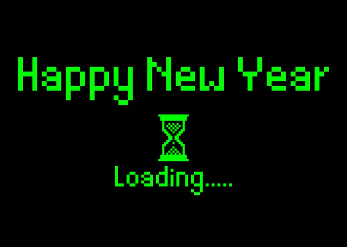 Happy new year with loading icon pixel art bitmap vector image