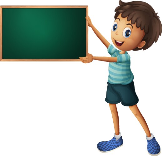 A smiling young boy holding an empty signage Vector Image