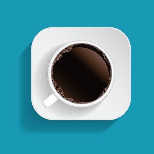 Realistic top view black coffee cup and saucer vector image