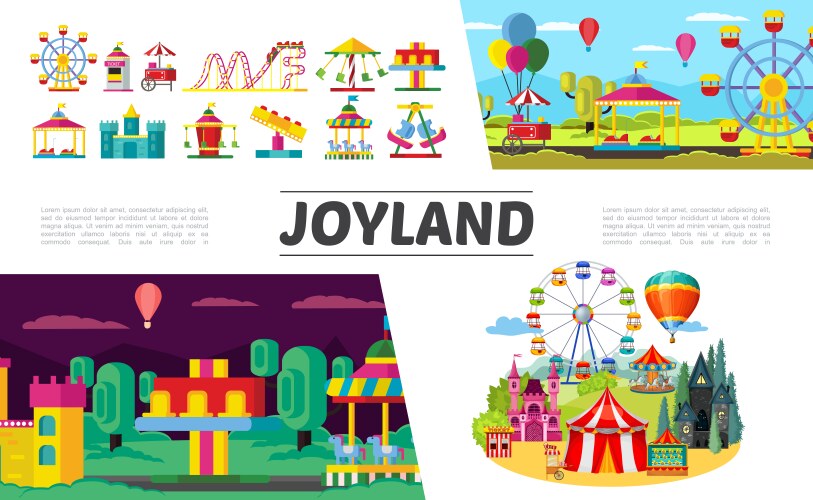 Amusement park in flat style Royalty Free Vector Image