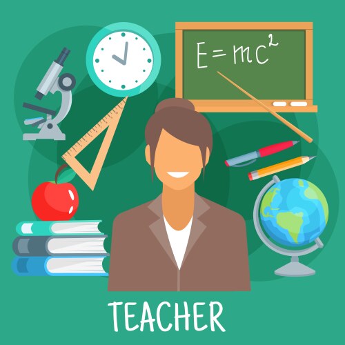 teacher in classroom with school supplies symbol vector image