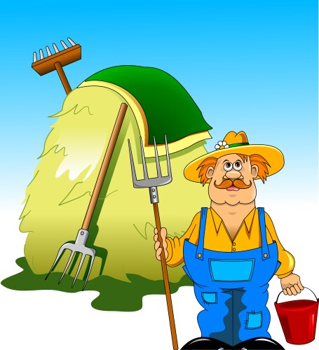 Cheerful Farmer with Pitchfork – Royalty-Free Vector | VectorStock