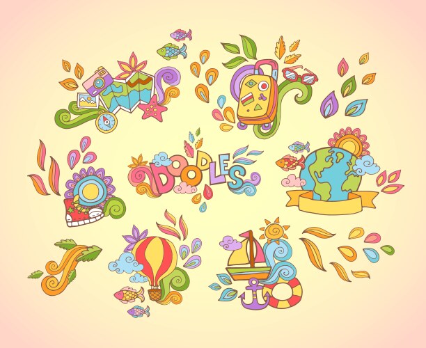 Doodle hand drawn sticker with travel and summer vector image