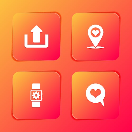 Set upload map pointer with heart smartwatch vector image