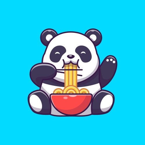 cute panda eating noodle with chopstick cartoon vector