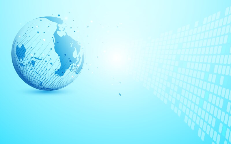 Global network with world map point and lines vector image