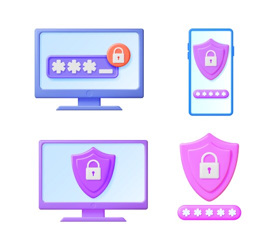 3d render set showing secure digital access vector image