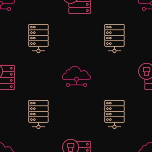 Set line server security with padlock and network vector image