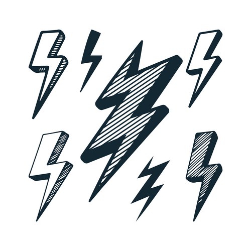 Hand Drawn Lightning Bolt Icon Set Vector Image