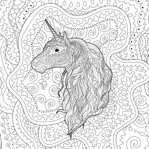Zendoodle Unicorn Coloring Page Vector Image
