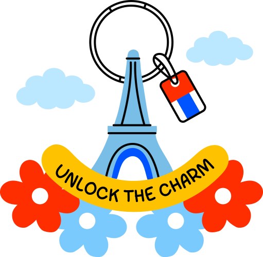Eiffel keychain with unlock the charm text flat s vector image